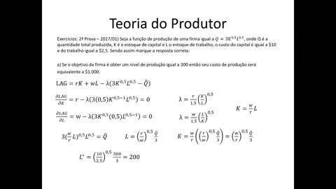 Microeconomia 115 Teoria do Produtor Escolha Ótima de Insumos Continuação