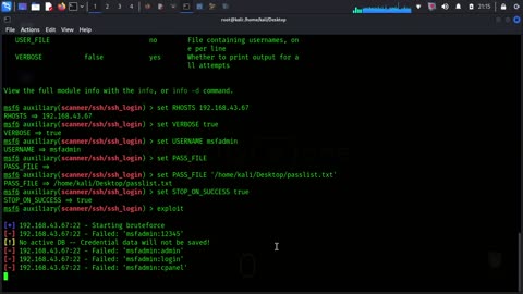 Ethical penetration testing courses on Metasploitable2 machine ssh