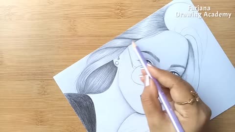 A girl with beautiful hair Pencil Sketch __ How to draw a Girl with Glasses _