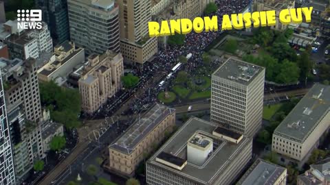 BIRDSEYE VIEW - PROTEST 13-11-2021 - MELBOURNE CBD VICTORIA AUSTRALIA