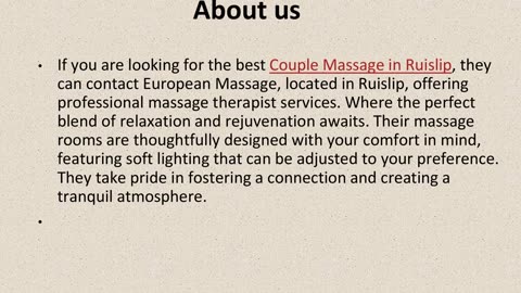 Best Couple Massage in Ruislip.