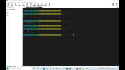 Perimeter and Area of a Square using Python and Mobaxterm