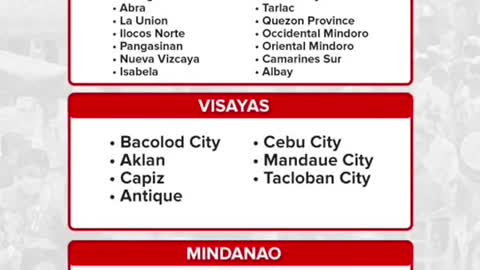 MINDANAO• Cagayan de Oro City.Davao City.Butuan City.Agusan del Sur• Cotabato City