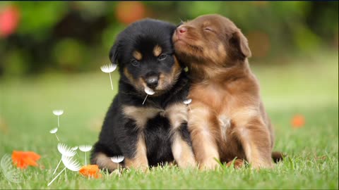 Cute puppies playing in garden