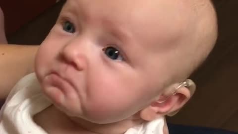 baby hears for the first time and is almost moved to tears!