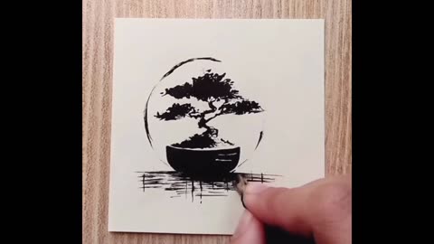 Zenful ink pen bonsai tree - a zenful mini drawing