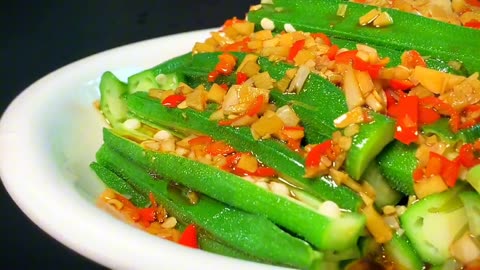 Chinese cuisine recipe, teach you the home cooked recipe of white roasted okra, fresh, juicy