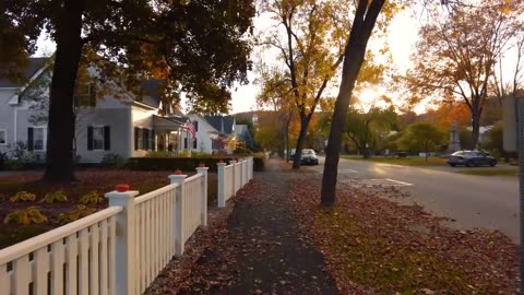 Autumn Sunrise Walk in Woodstock Vermont 4K Binaural Audio Relax Quintessential New England