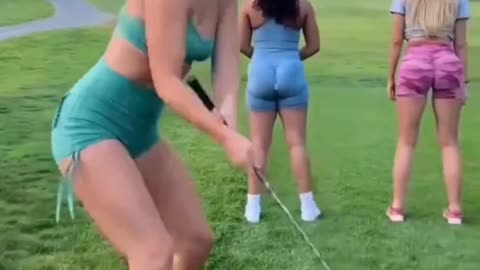 Beautiful English girls catching golf balls with her asssssss