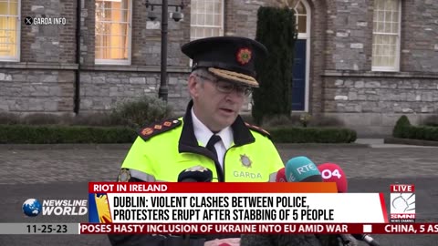 Violent clashes between police, protesters erupt after stabbing of 5 people in Dublin