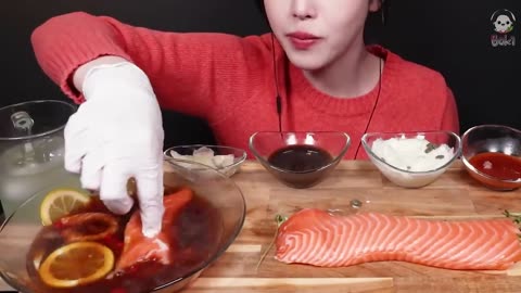 SUB)Whole Salmon with Homemade Salmon Noodles Mukbang Asmr