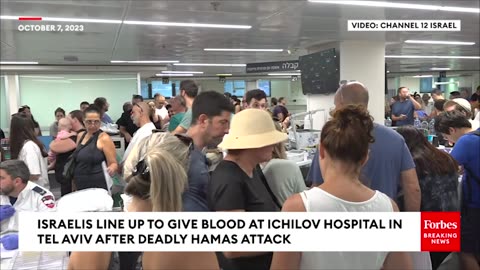 Israelis Line Up To Give Blood At Ichilov Hospital In Tel Aviv After Deadly Hamas Attack