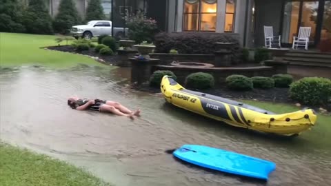 Childerns surfing in garden area . (its very funny)