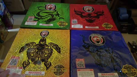 4 Kings assortment (4) 12 shot 500g cakes by Dominator - Dragon, Phoenix, Turtle, and Tiger