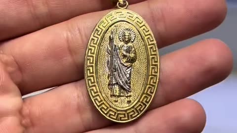 Real Gold Greek Design Saint Jude Ring & Pendant Setup