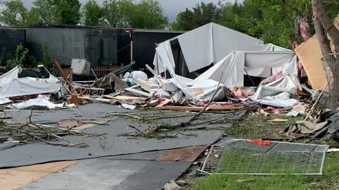 Aftermath of Damaged Neighborhood After Tornado in Uxbridge