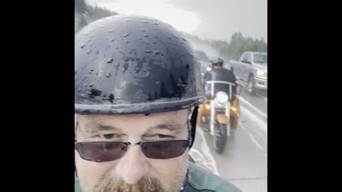 Sturgis 2023 hail storm. Harley trike and Indian.