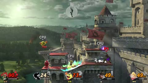 Ganondorf Vs Mr Game And Watch Vs Pac Man Vs Snake Vs Lucas on Castle Siege (Super Smash Bros)