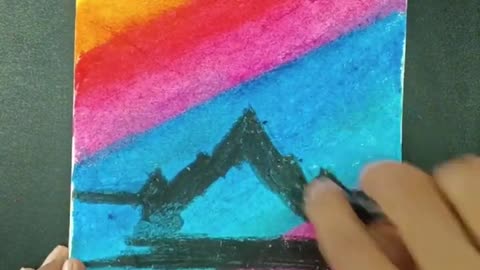 Beautiful Mountain Scenery drawing with Oil pastel colour