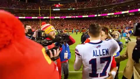 Patrick Mahomes and Josh Allen after AFC Divisional Game