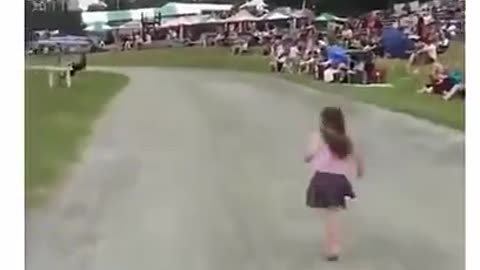 Funny video girl won and runs further