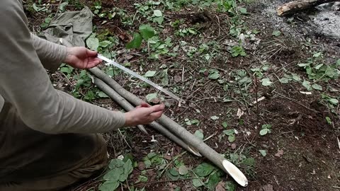 Bushcraft Tarp Camp (2/5) - Carving a Two-Piece Bow Saw