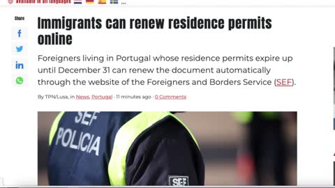 Portugal News on SEF and Online Renewal for Residents