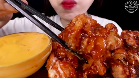 FRIED CHICKEN & CHEESE SAUCE & RICE |ASMR