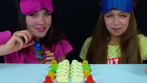 ASMR Candy Race with Closed Eyes (Gummy Eyeballs, Jelly Straws, Peeps Marshmallow)