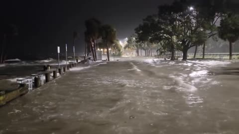 Hurricane #Idalia has pushed the Gulf across the parking lot on the causeway here in Tampa