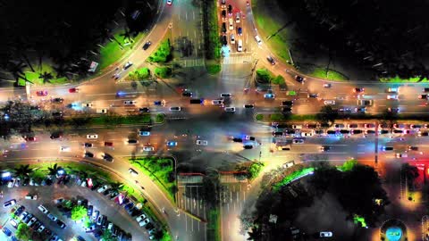 evening traffic On a multi section road with intersection