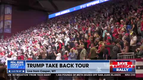 the Wyoming Save America Rally is electric as they chanted, "USA,"