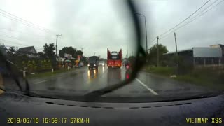 Rider Hydroplanes into Close Call