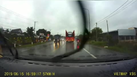 Rider Hydroplanes into Close Call