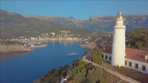 port de soller aerial view majorca mediterranean sea