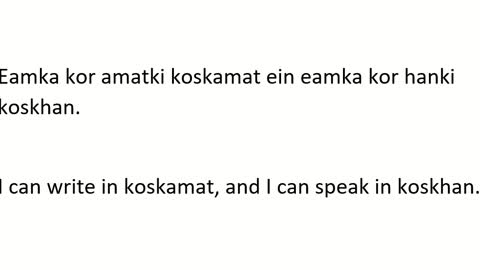 Pronunciation, reading, and translation practice sentence 1 in the conlang: Koskhan