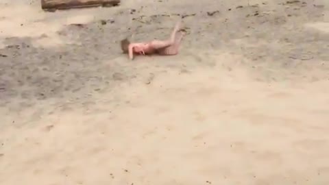 Collab copyright protection - pink bikini tank sand dune faceplant