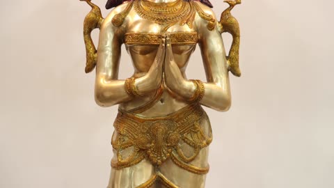 47" Large Brass Welcome Lady Brass Statue | Handmade | Exotic India Art