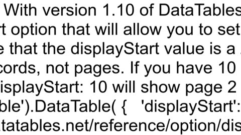 How to select second page as initial page with jQuery datatable