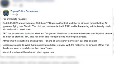 MS: Pilot Threatening to crash into a Walmart