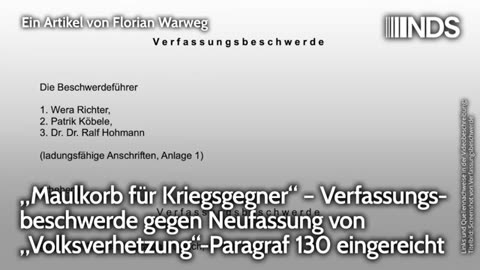 „Maulkorb für Kriegsgegner“ – Verfassungsbeschwerde gegen Neufassung von „Volksverhetzung“-§ 130 NDS