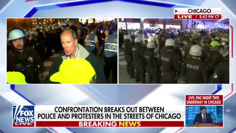 Confrontation breaks out between protesters and police at the DNC