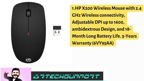 HP X200 Wireless Mouse with 2.4 GHz Wireless connectivity.