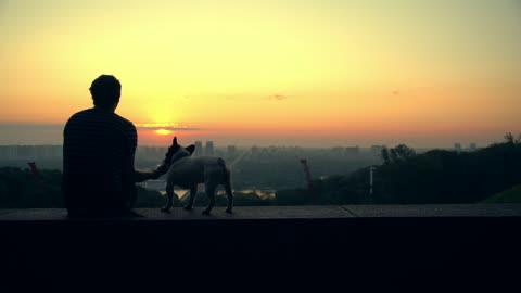 Man With His Dog Enjoying The Beautiful HOrizon