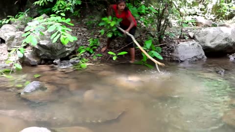 Catch Crocodile with My natural food girl - Grilled crocodile spicy delicious for Survival food