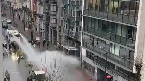 Police used water cannons against the farmers at EU headquarters, Brussels