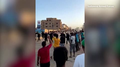 Sudanese armed forces march through Khartoum North