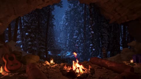 Relax In A Cozy Winter Cave With A Crackling Fire _ Fall Asleep Fast _ Winter Ambience