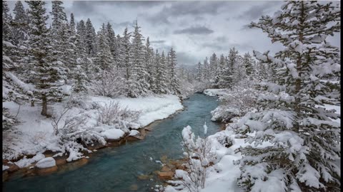 Most Beautiful Winter Lake View with Soothing Water Flowing Sound |Relaxing Nature Video