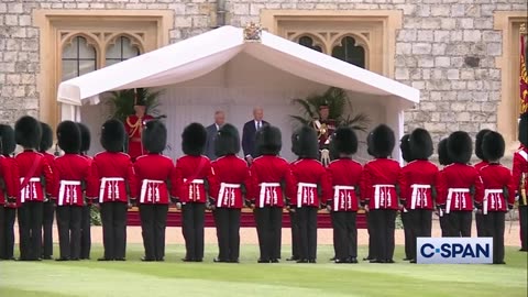 C-SPAN - President Biden arrives at Windsor Castle to meet with King Charles III